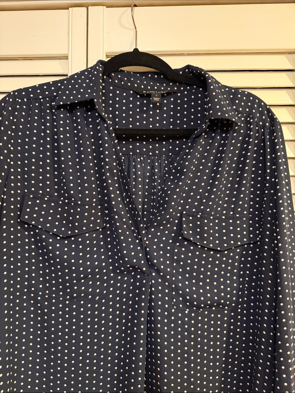 41 Hawthorn Navy & White Polka Dot Long-Sleeve Blouse - Picture 2 of 3